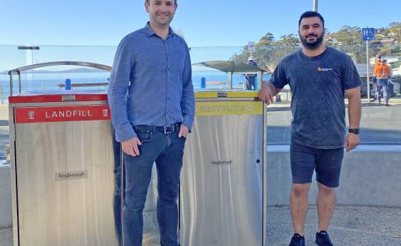Recycling bins at Kingston Beach